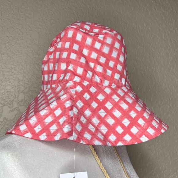 Coral White Reversible Lattice Print Nantucket Bucket Cloth Hat Women's One Size - Picture 1 of 7